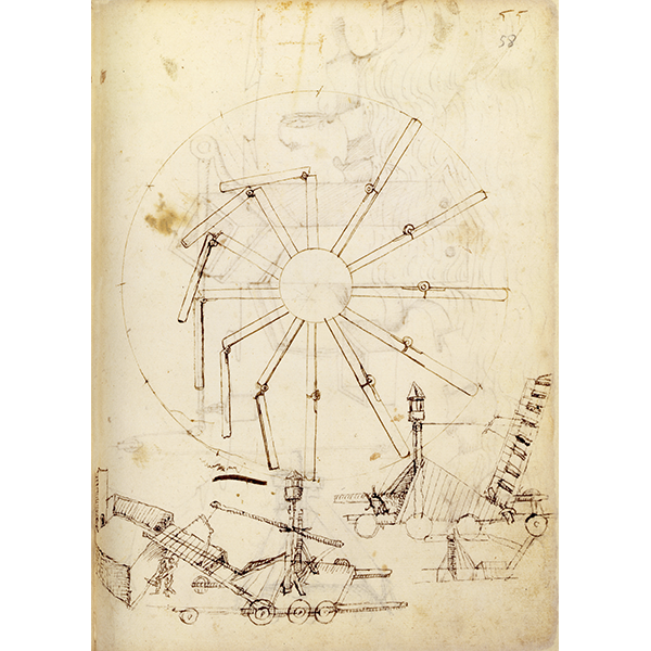 Mariano di Iacopo known as Taccola, De ingeneis I-II - Cod. Lat. Monacensis 197 II (BSBM), f. 58r - Perpetual wheel with articulated arms